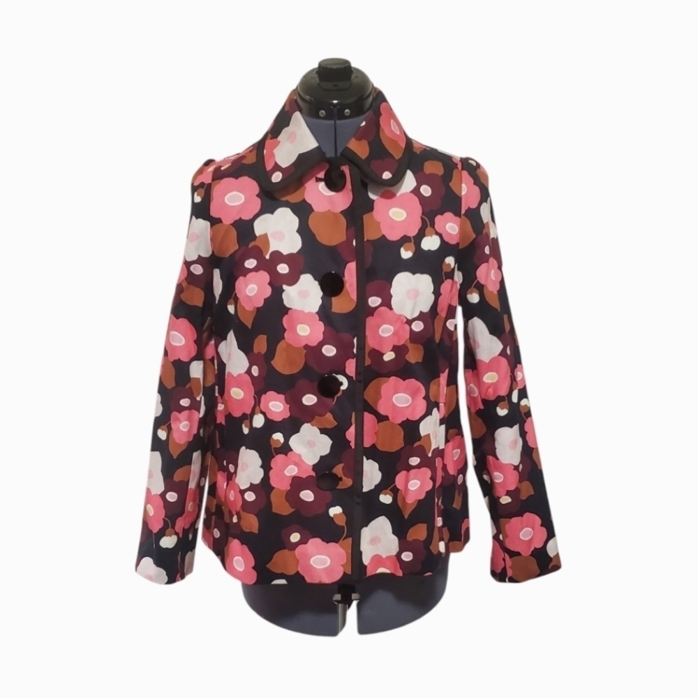 Kate Spade Size 4 Black Pink Floral Blooming Jacket Blazer Swing Fit
